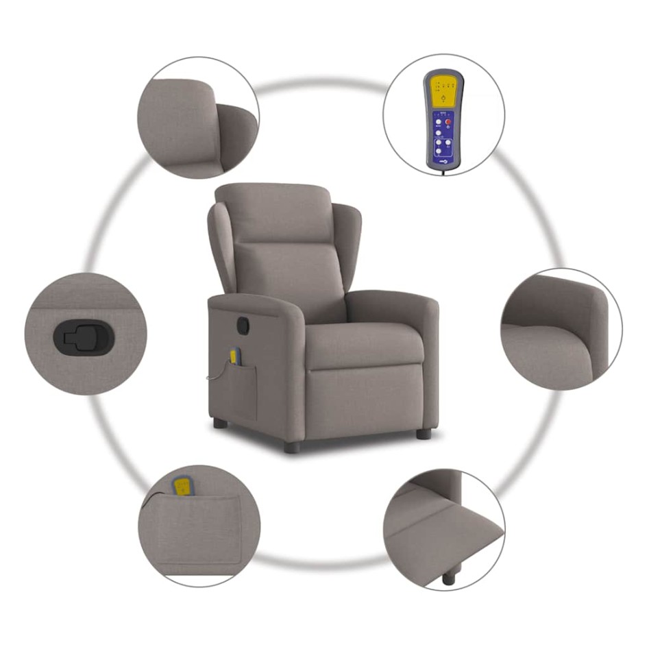 Sillón de masaje reclinable de tela gris