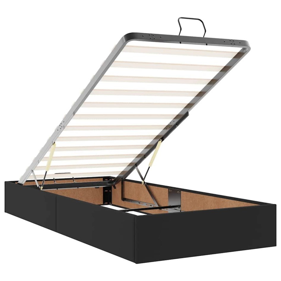 Estructura cama otomana colchón cuero sintético negra 90x190