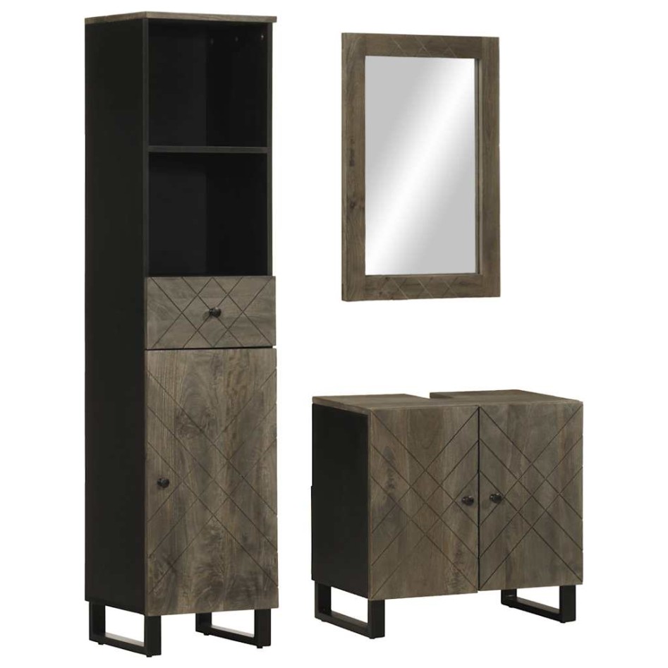 Conjunto de muebles de baño 3 piezas madera maciza mango