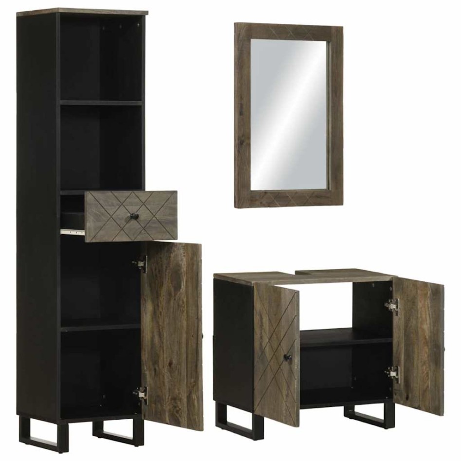 Conjunto de muebles de baño 3 piezas madera maciza mango