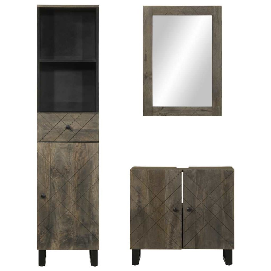 Conjunto de muebles de baño 3 piezas madera maciza mango