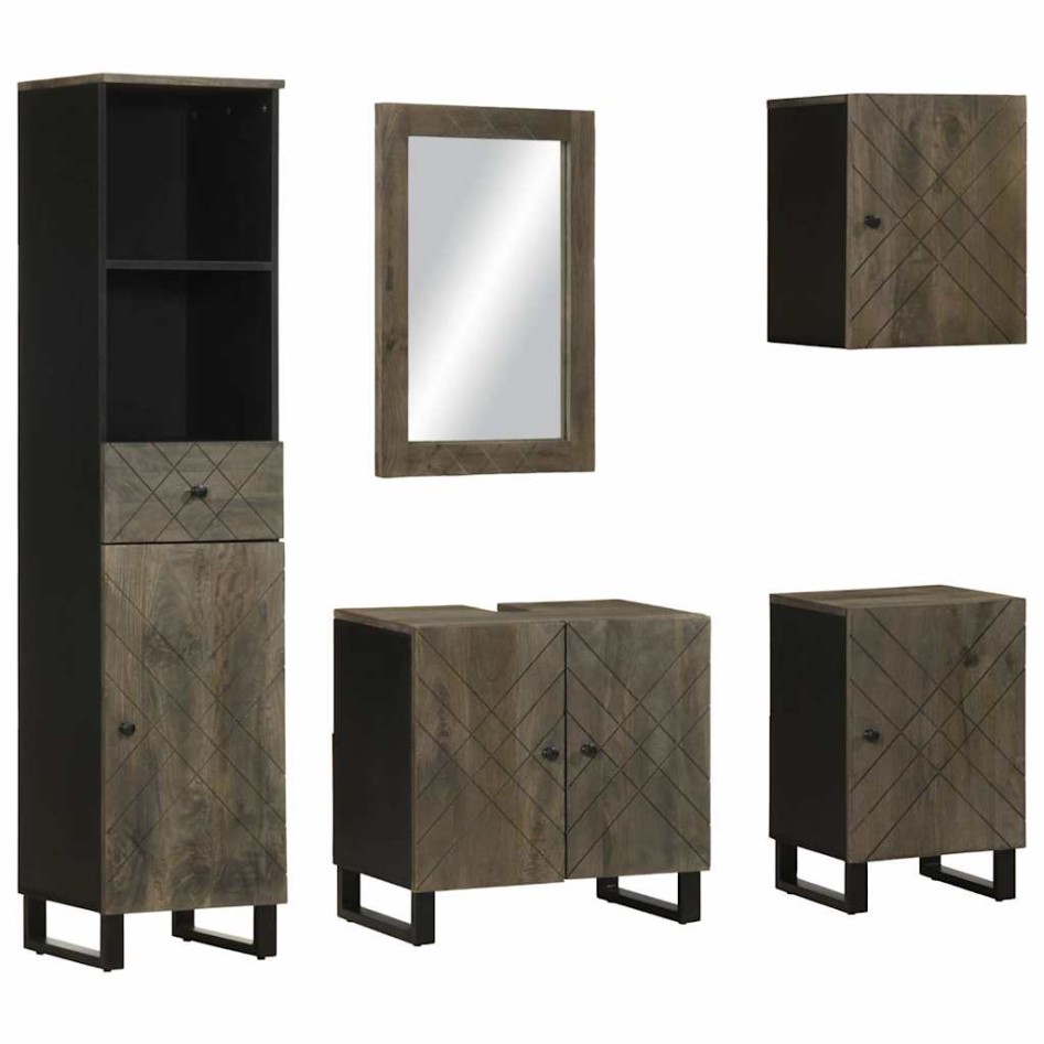 Conjunto de muebles de baño 5 piezas madera maciza mango