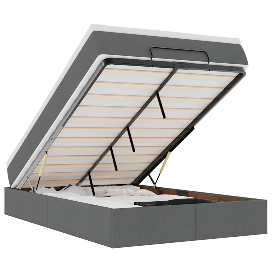 Estructura cama otomana colchón tela gris oscuro