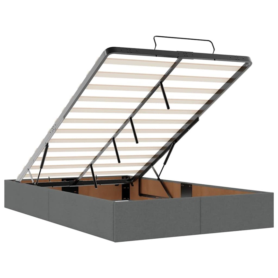 Estructura cama otomana colchón tela gris oscuro