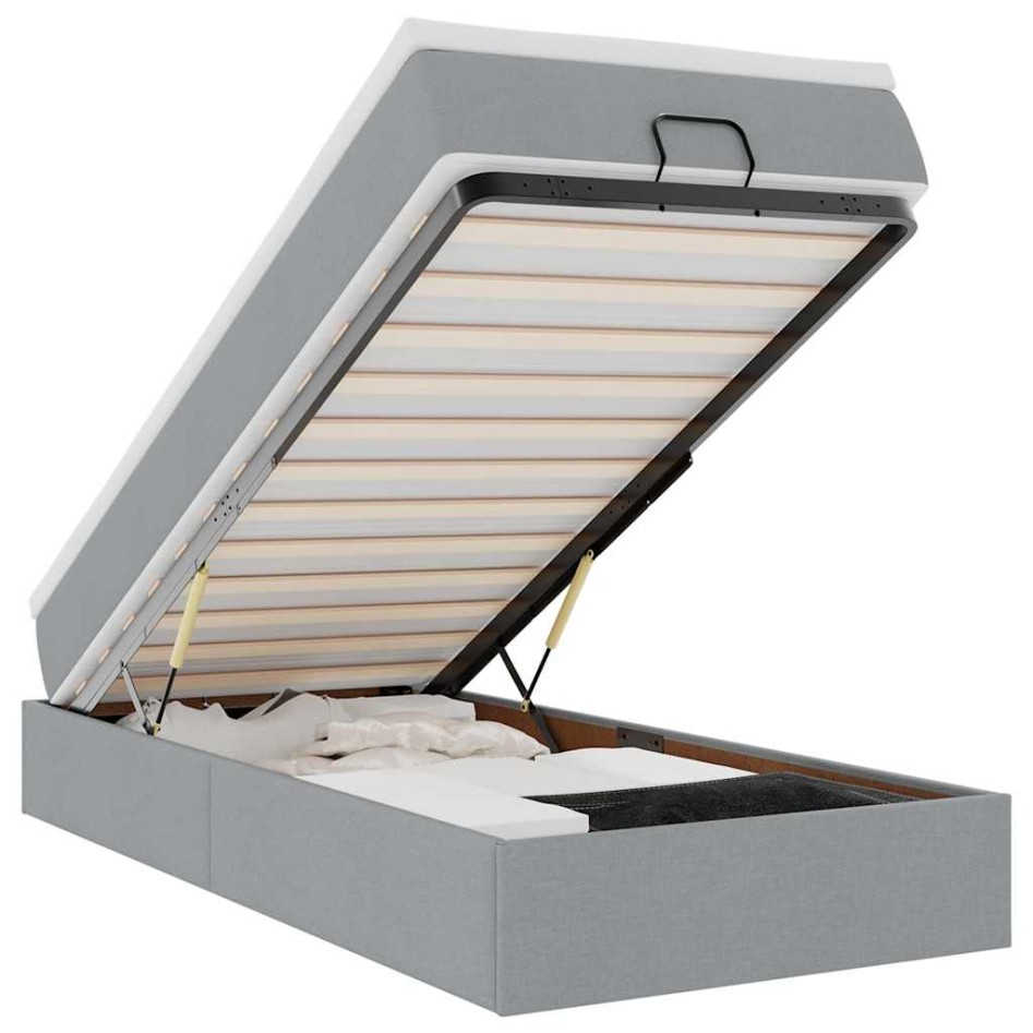 Estructura cama otomana con colchón tela gris claro