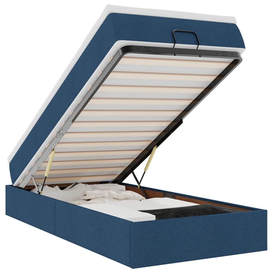 Estructura de cama otomana con colchón tela azul