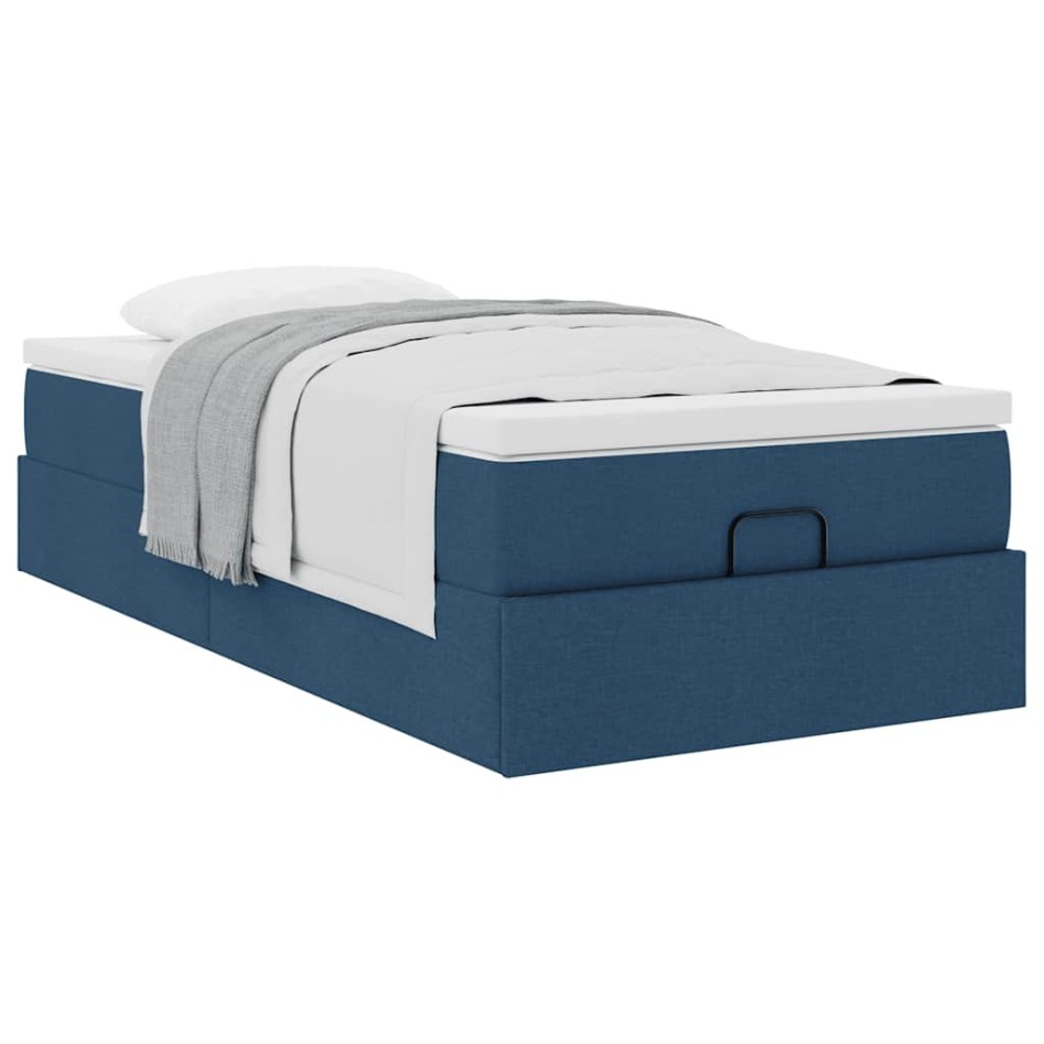 Estructura de cama otomana con colchón tela azul