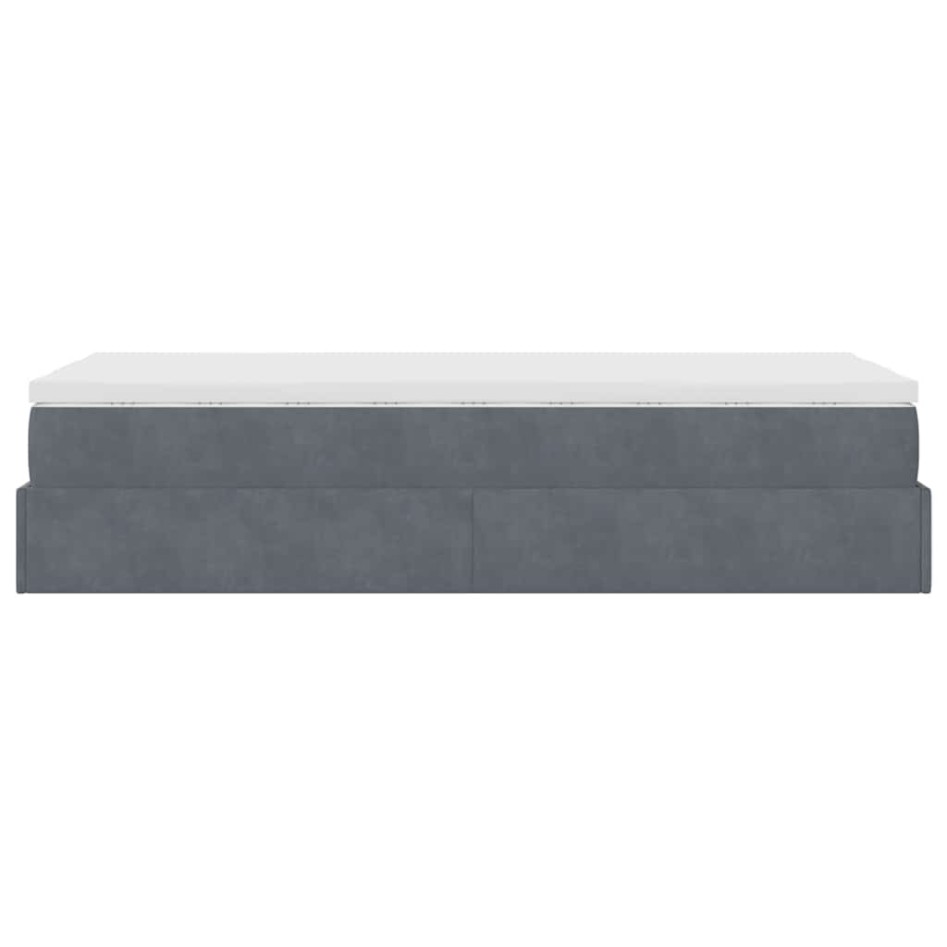 Estructura cama otomana colchón terciopelo gris oscuro