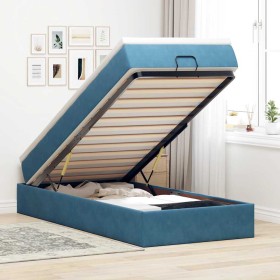 Estructura de cama otomana colchón terciopelo azul