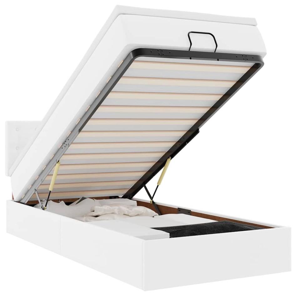 Cama otomana colchón cuero sintético blanco