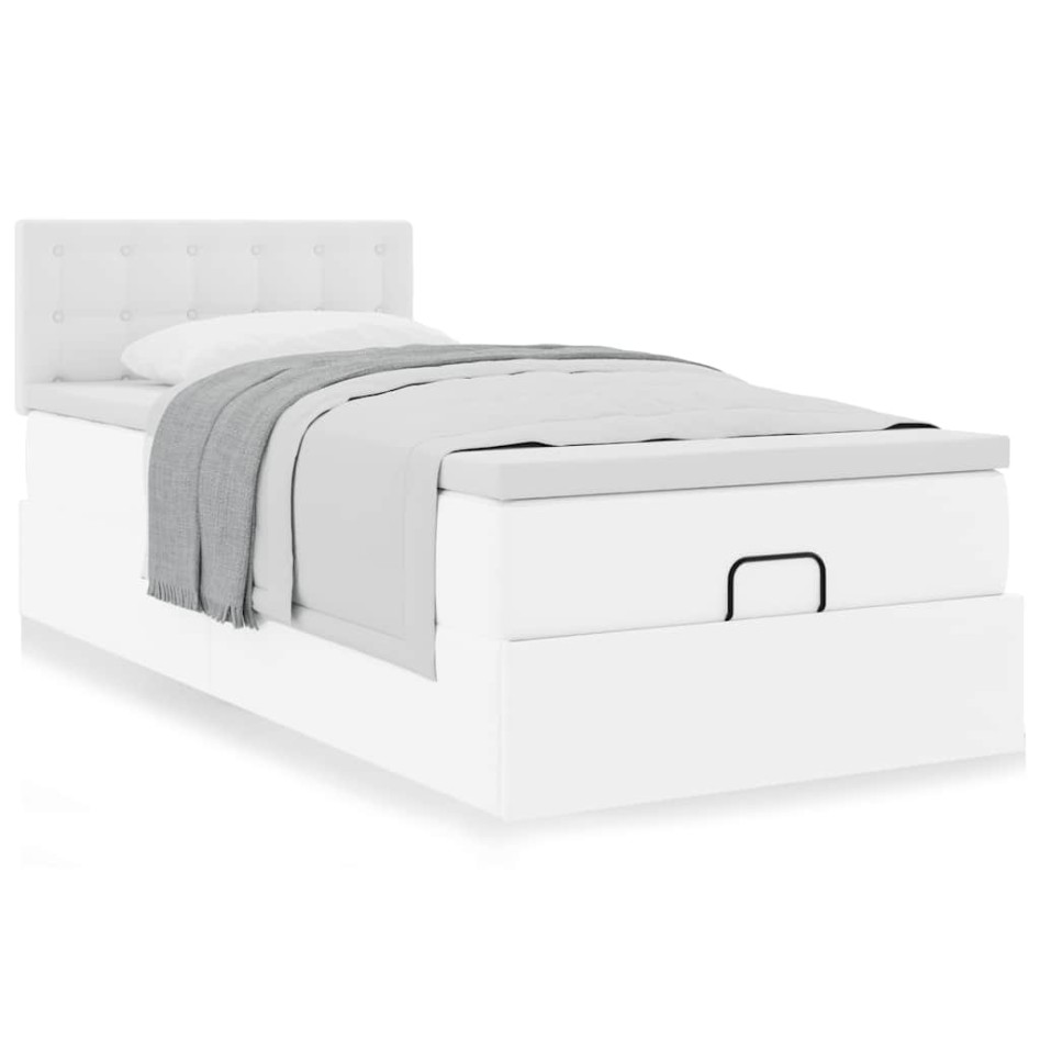 Cama otomana colchón cuero sintético blanco