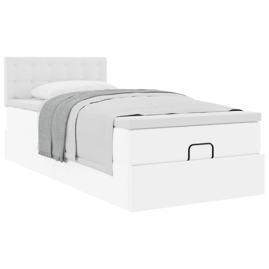 Cama otomana colchón cuero sintético blanco