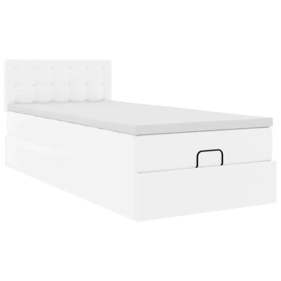 Cama otomana colchón cuero sintético blanco