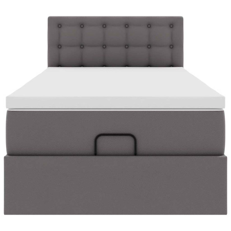 Cama otomana colchón cuero sintético gris 90x200