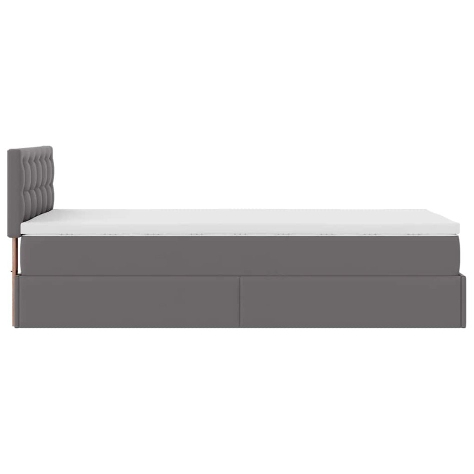 Cama otomana colchón cuero sintético gris 90x200
