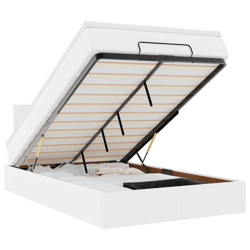 Estructura cama otomana colchón cuero sintético