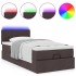 Cama otomana con colchón y LED tela marrón oscuro 90x200