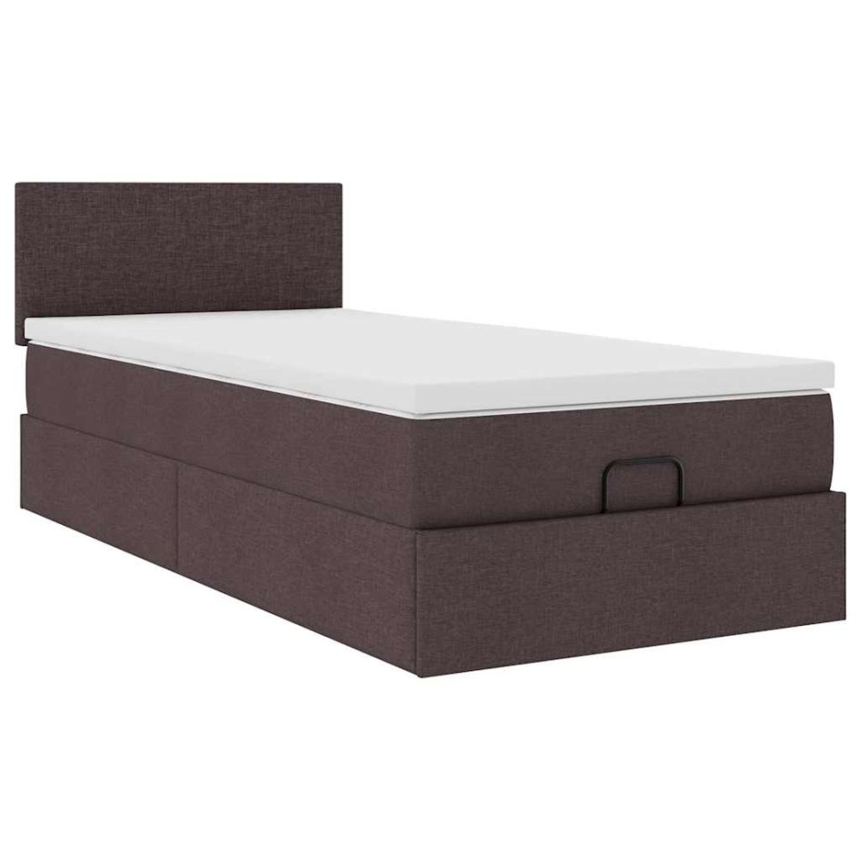 Cama otomana con colchón y LED tela marrón oscuro 90x200