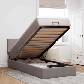 Cama otomana con colchón tela gris pardo 100x200