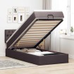 Cama otomana con colchón y LED tela marrón oscuro 90x200 cm