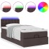 Cama otomana con colchón y LED tela marrón oscuro 90x200