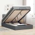 Cama otomana con colchón y LED tela gris oscuro 120x200