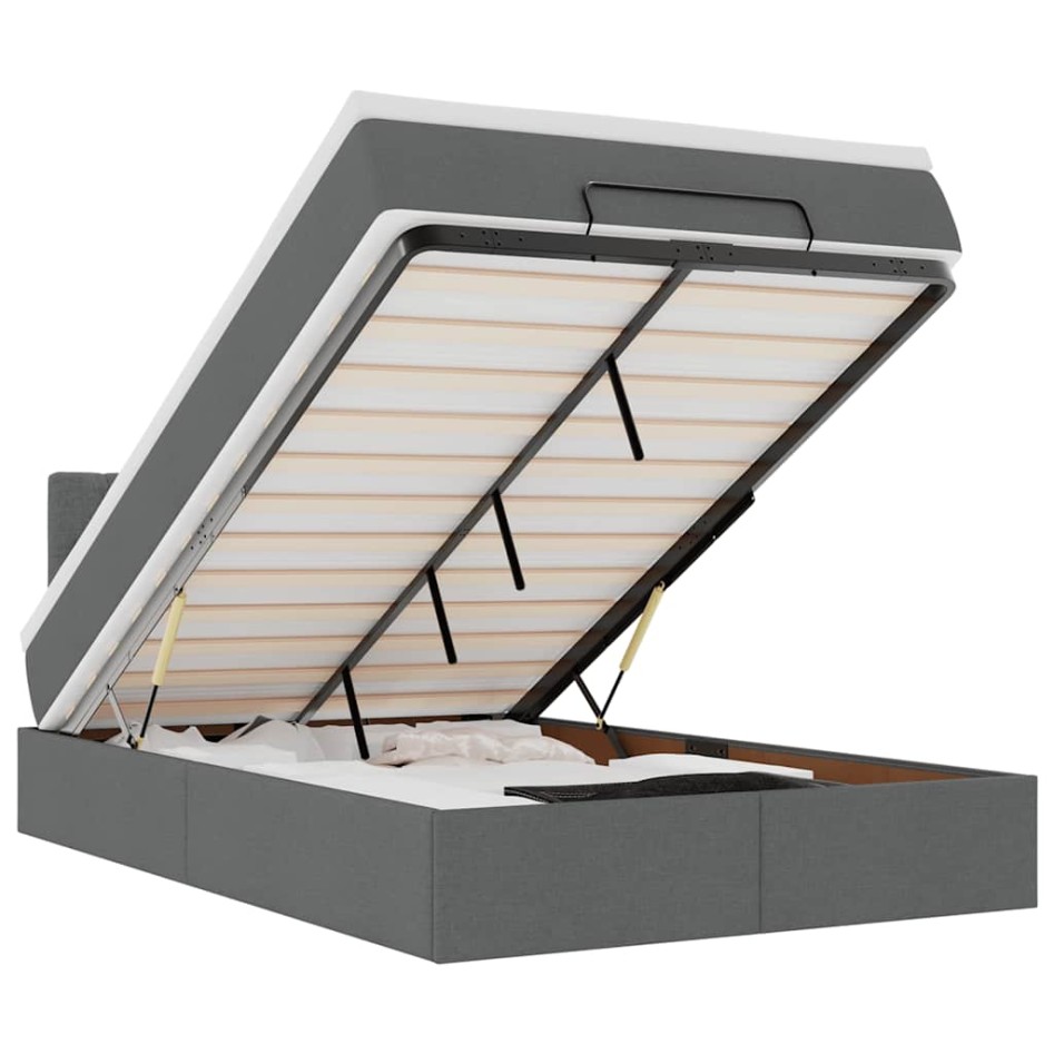 Cama otomana con colchón y LED tela gris oscuro 120x200