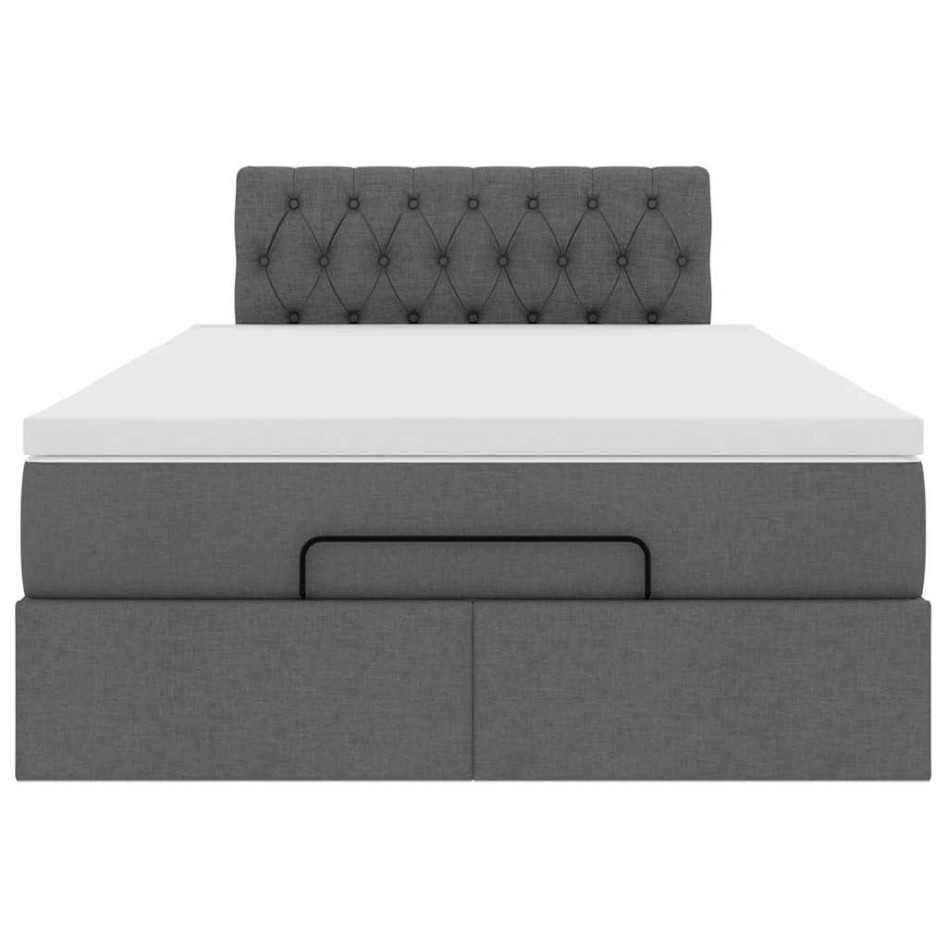 Cama otomana con colchón y LED tela gris oscuro 120x200