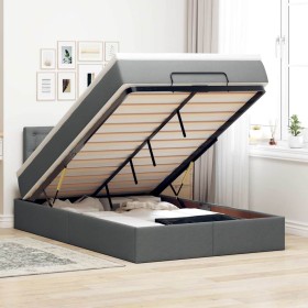 Cama otomana con colchón y LED tela gris oscuro 120x200