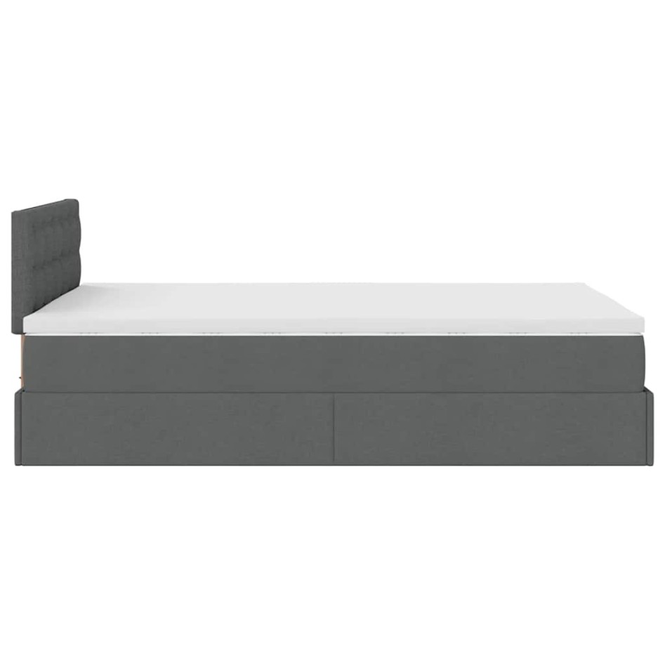 Cama otomana con colchón y LED tela gris oscuro 120x200
