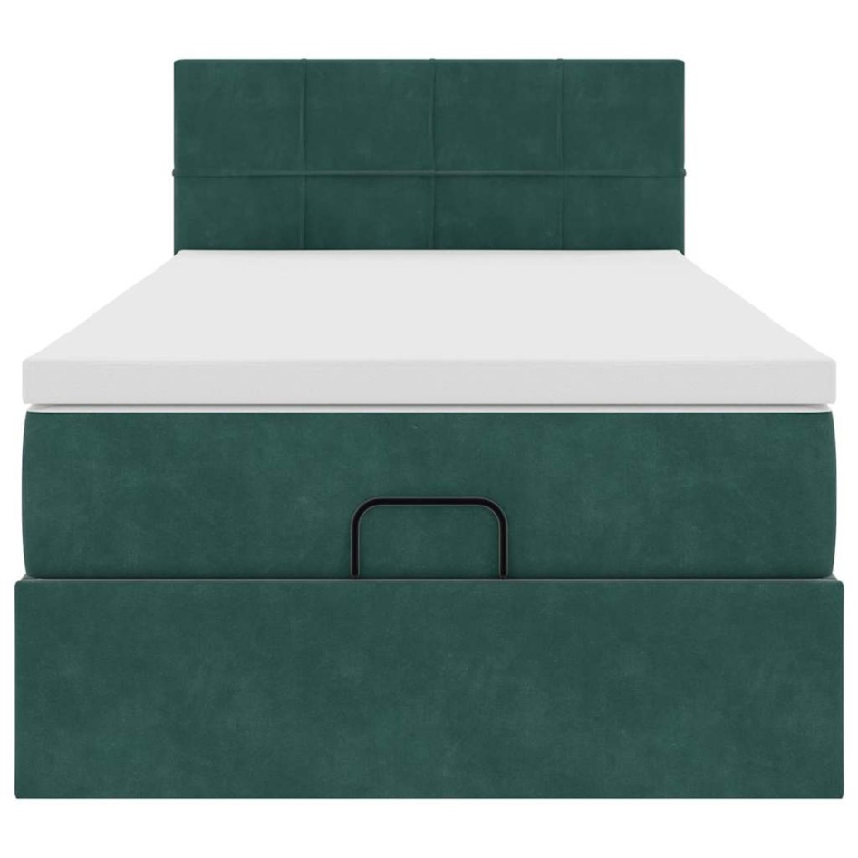 Estructura de cama otomana con colchón terciopelo verde