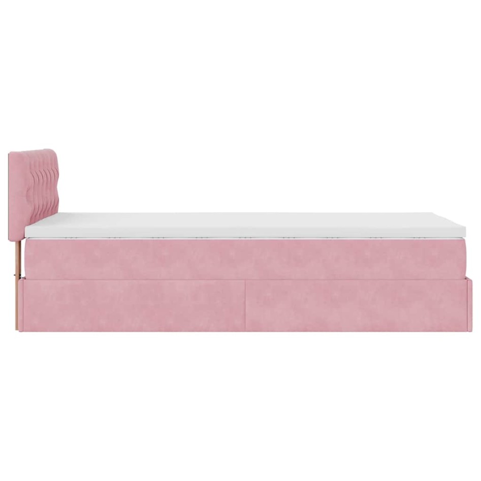 Estructura de cama otomana colchón terciopelo rosa