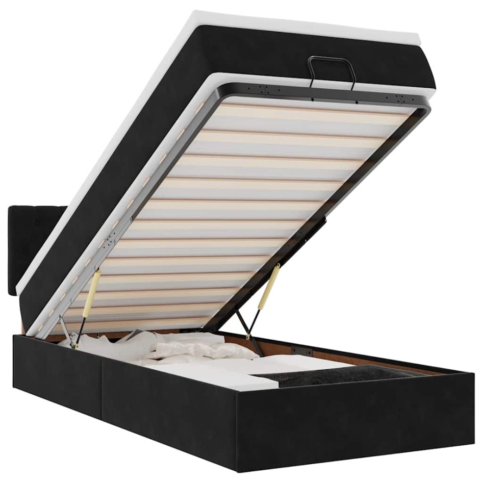 Cama otomana con colchón y luces LED terciopelo negro