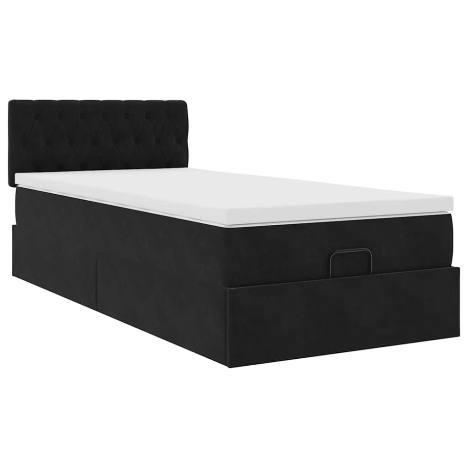 Cama otomana con colchón y luces LED terciopelo negro