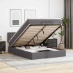 Cama otomana colchón y LED cuero sintético gris 140x200 cm