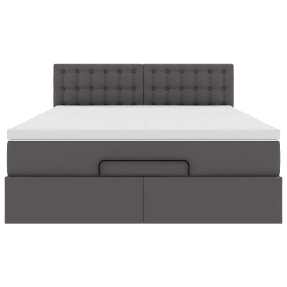 Cama otomana colchón y LED cuero sintético gris 140x200