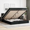Cama otomana colchón y LED cuero sintético negro 160x200 cm
