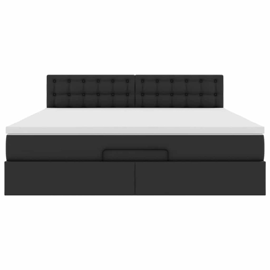 Cama otomana colchón y LED cuero sintético negro 160x200