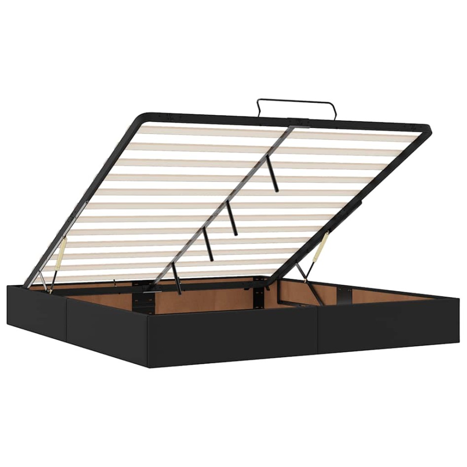 Cama otomana colchón y LED cuero sintético negro 160x200