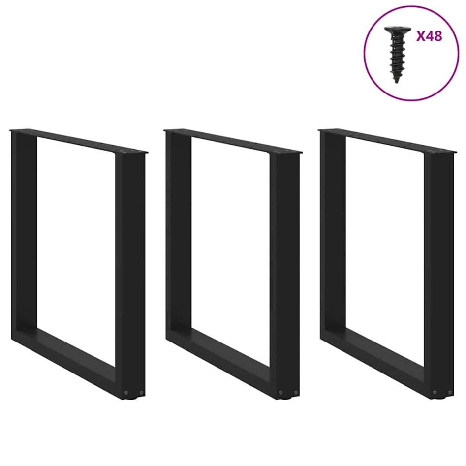 Patas para mesa centro forma U 3 uds acero negro 90x(72-73)