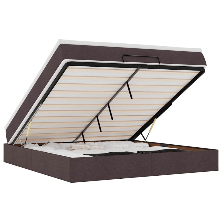 Estructura cama otomana colchón tela marrón oscuro 160x200