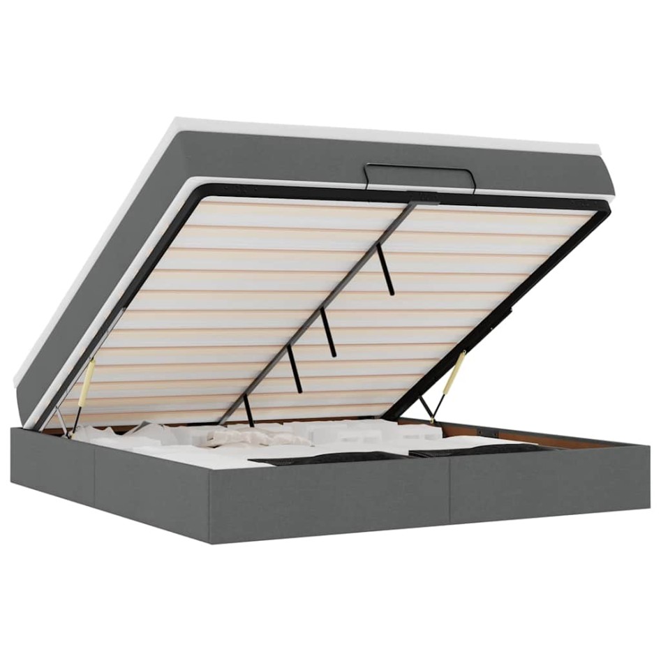 Estructura cama otomana colchón tela gris oscuro