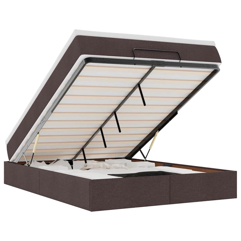 Estructura cama otomana colchón tela marrón oscuro