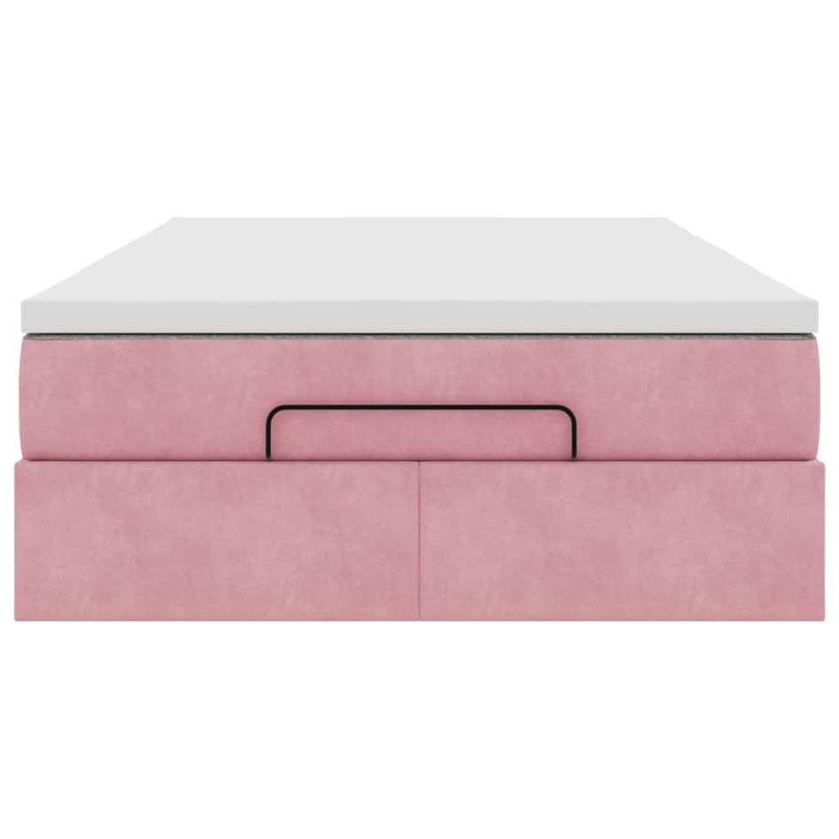 Estructura de cama otomana colchón terciopelo rosa