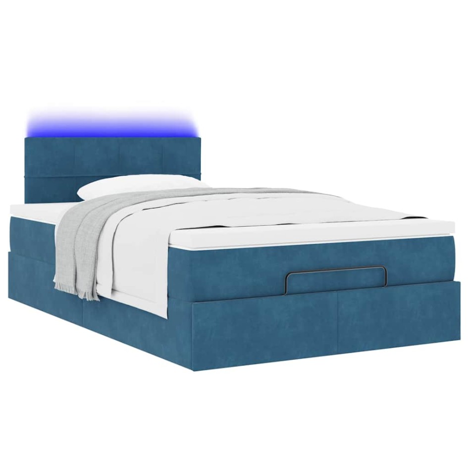 Estructura de cama otomana colchón terciopelo azul