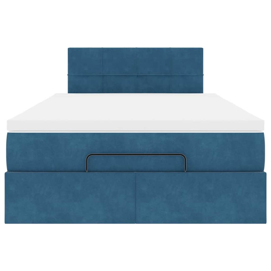 Estructura de cama otomana colchón terciopelo azul