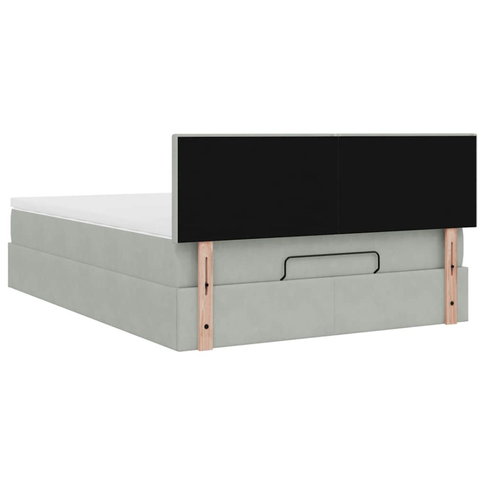 Estructura cama otomana colchón terciopelo gris claro