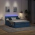 Estructura de cama otomana colchón tela azul pardo