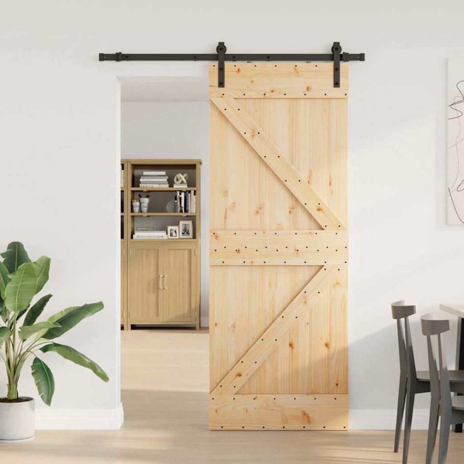 Puerta corredera con herrajes madera maciza de pino 80x210