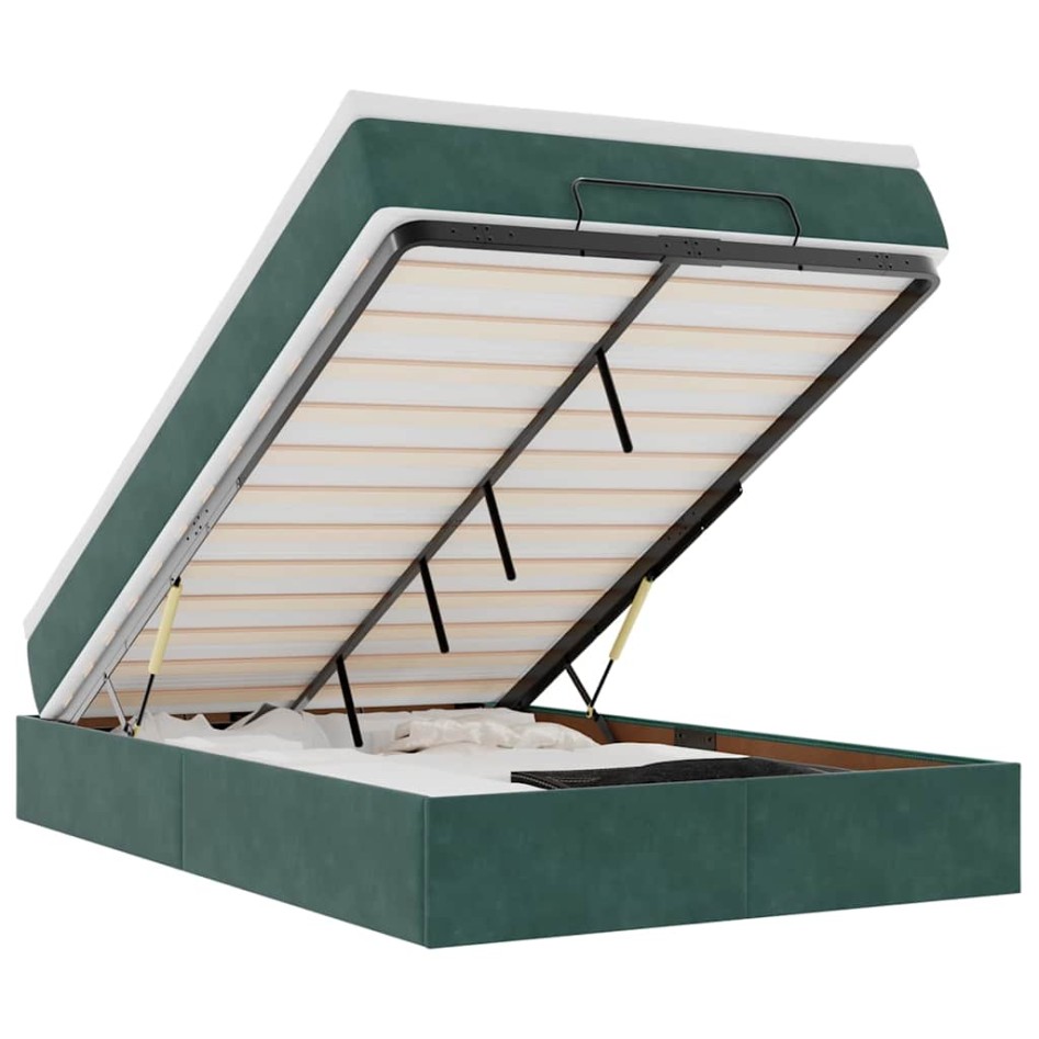 Estructura cama otomana colchón terciopelo verde